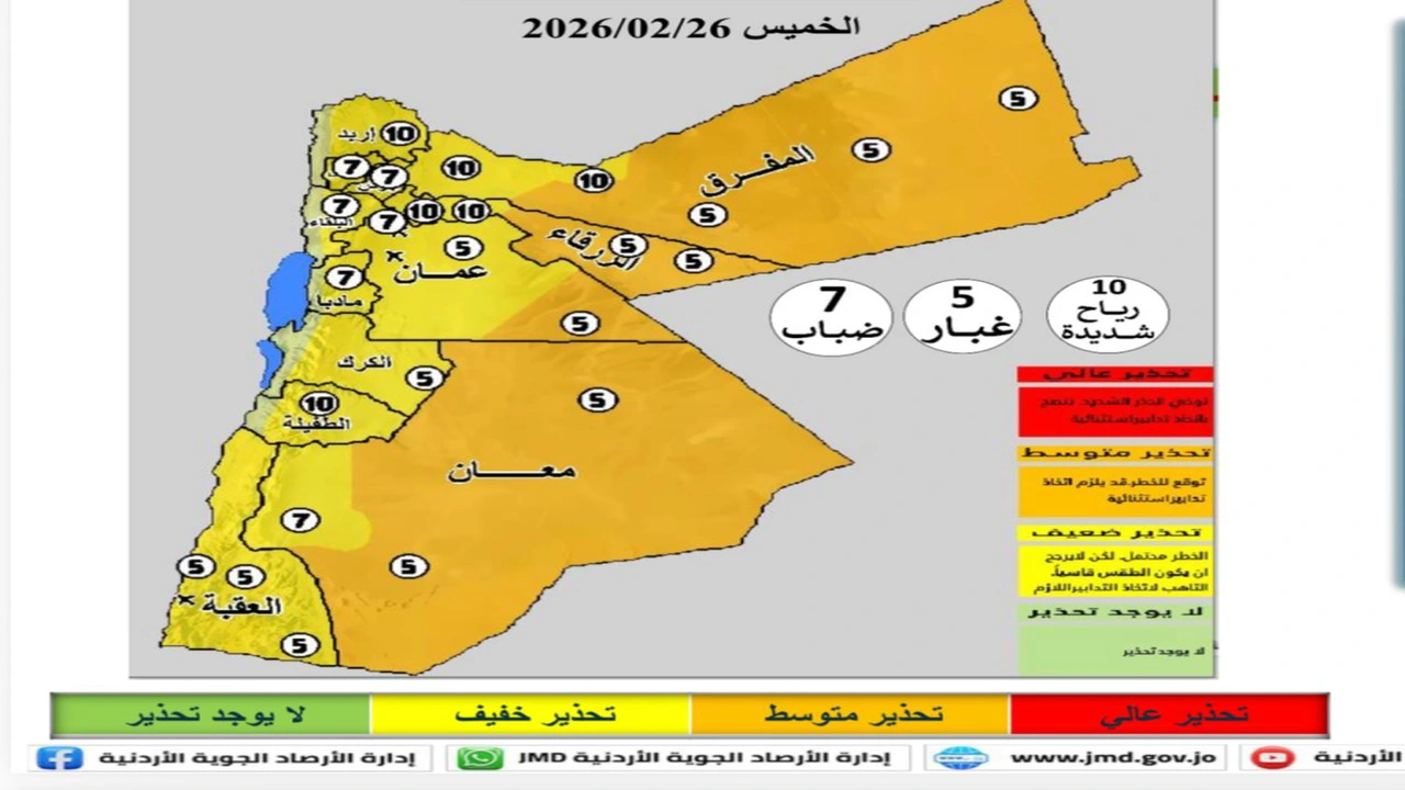 تأثير منخفض جوي على الأردن وموعد انتهاء الموجة الباردة المتوقعة للمملكة